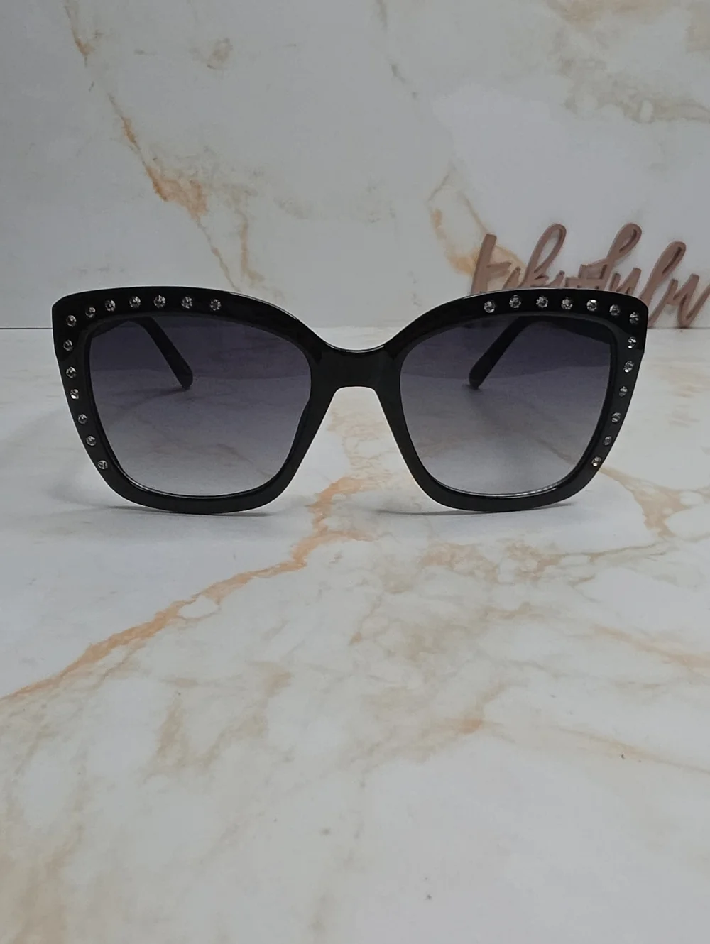 Southpole Black Rhinestone Square Sunglasses